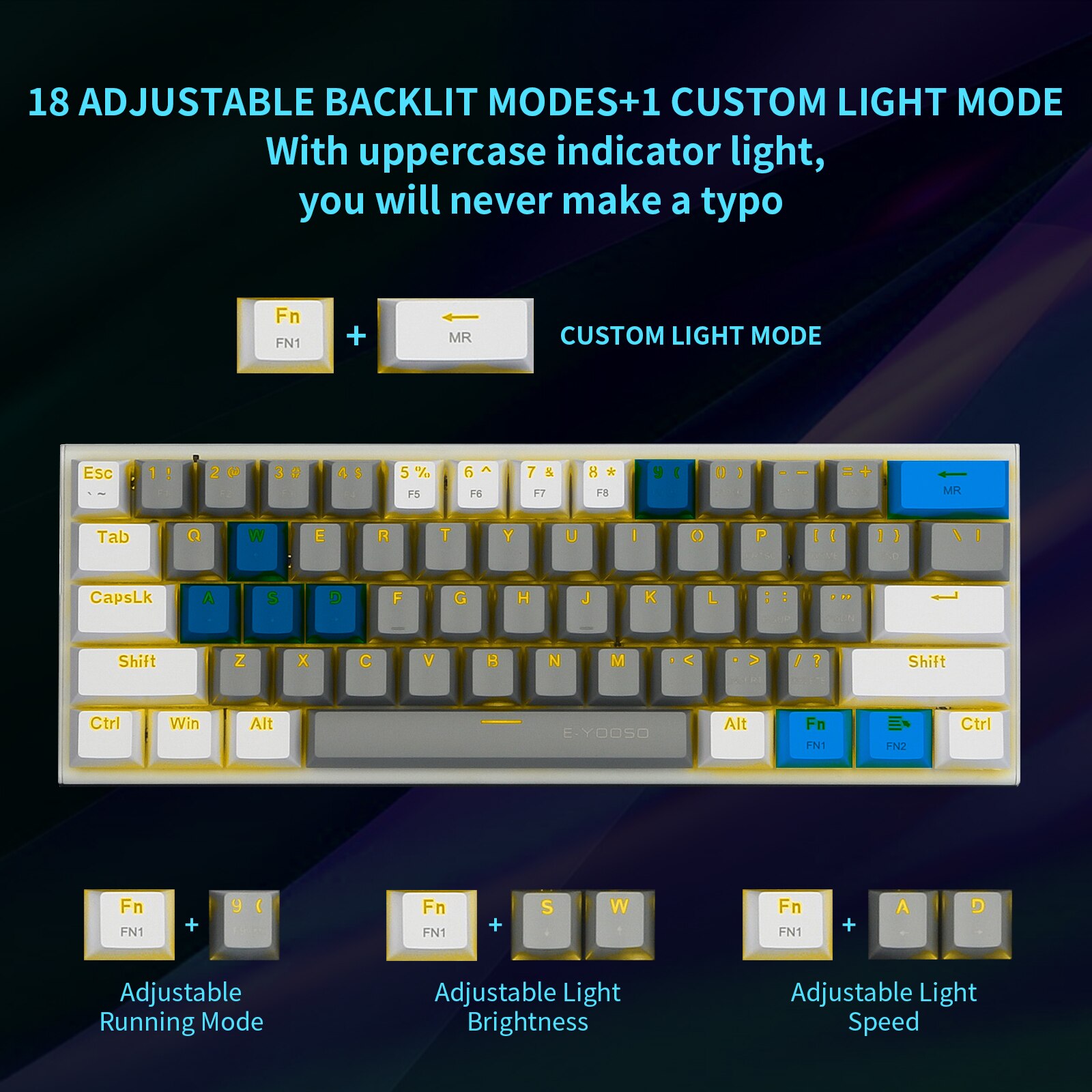 HUO JI E-YOOSO Z-11 Wired 60% Mechanical Keyboard Tenkeyless Anti-Ghosting Linear Blue Switch Led Backlit Removable Cable
