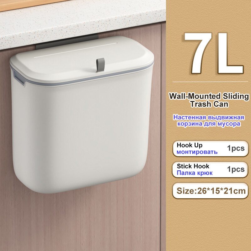 Wall Mounted Hanging Trash Bin For Kitchens Cabinet Door With Lid Kitchen Trashs Bin Garbage Cans Counter Bins Trash Can Kitchen: 7L