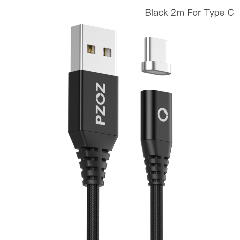 PZOZ Magnetic Cable 2M Type C Micro USB C Fast Charging Phone Microusb Type-C Magnet Charger usb c Charge cord for iphone xiaomi: Black 2M For Type-c