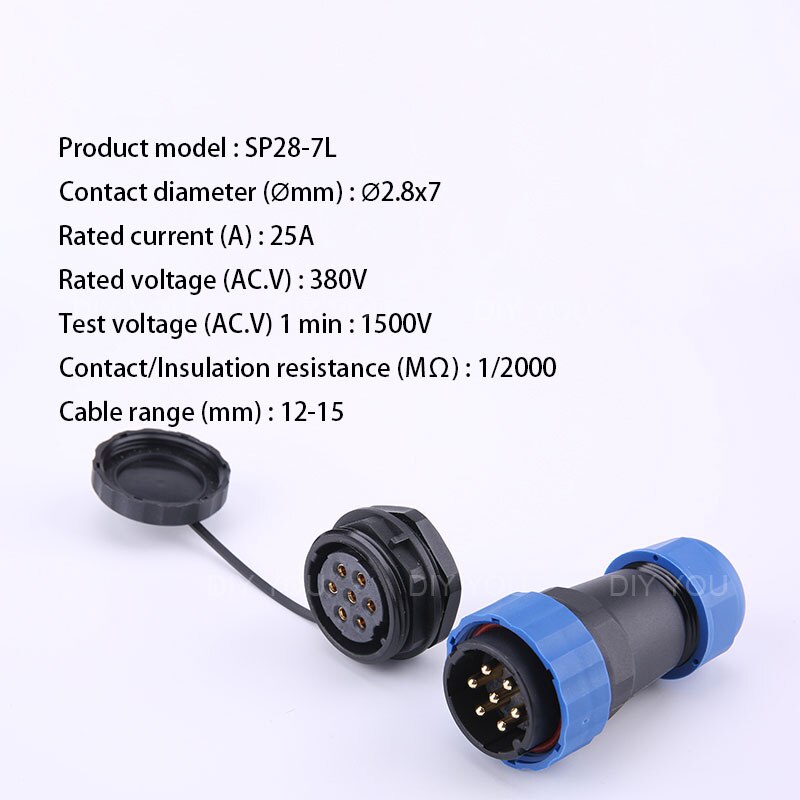 SP28 IP68 Back Nut waterproof connector 2/3/4/5/6/7/9/10/12/14/16/19/22/24/26 Pin plug socket Electric cable Aviation connectors: SP28-7L