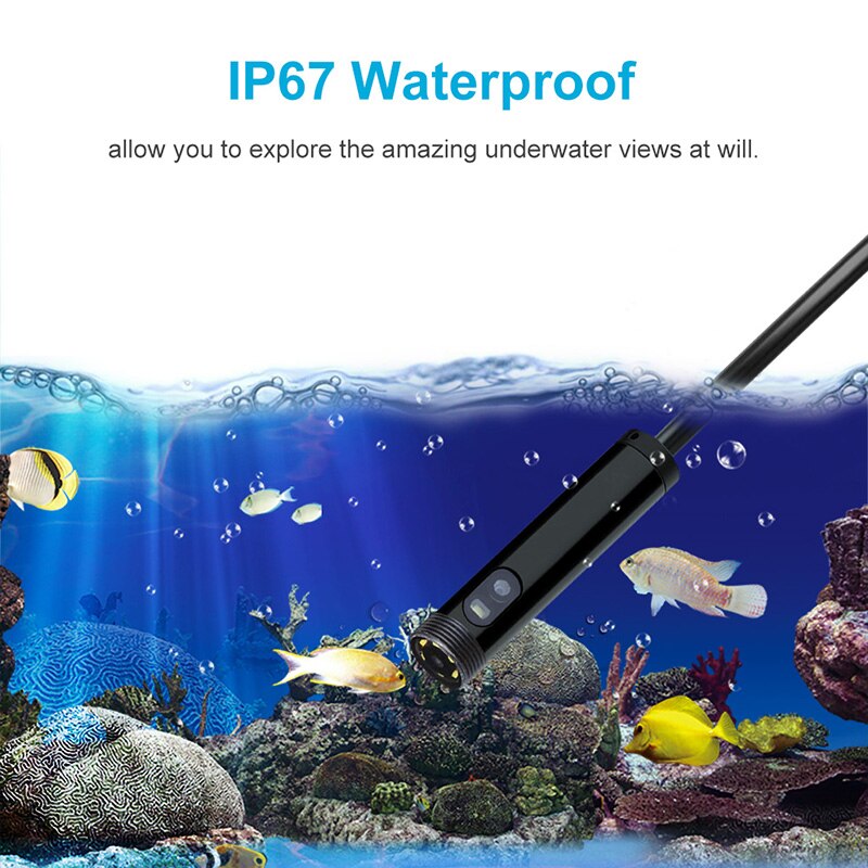 Newest WiFi Endoscope Camera 1080P HD 8mm Lens IP67 Dual Camera Led Light with 5m Hard Cable Endoscope for Android IPhone