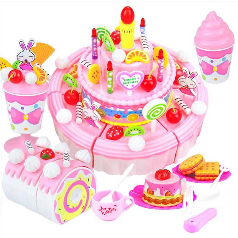 103Pcs ABS Plastic Cake Toys Children's Classic Kitchen Toys 6 Different Types Pink blue Boys And Girls Birthday Christmas