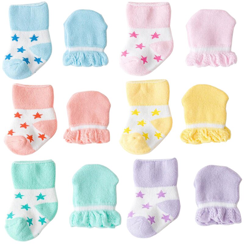 Baby Socks For 0-6 months Sock+Gloves Newborn boys and Girls Baby Cotton Warm Socks