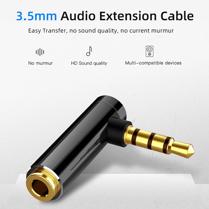 Robotsky 1PC 3.5mm Male To Female Adapter 90 Degree Right Angle Adapter Four Section L-shaped Elbow Connection Headphone Cable