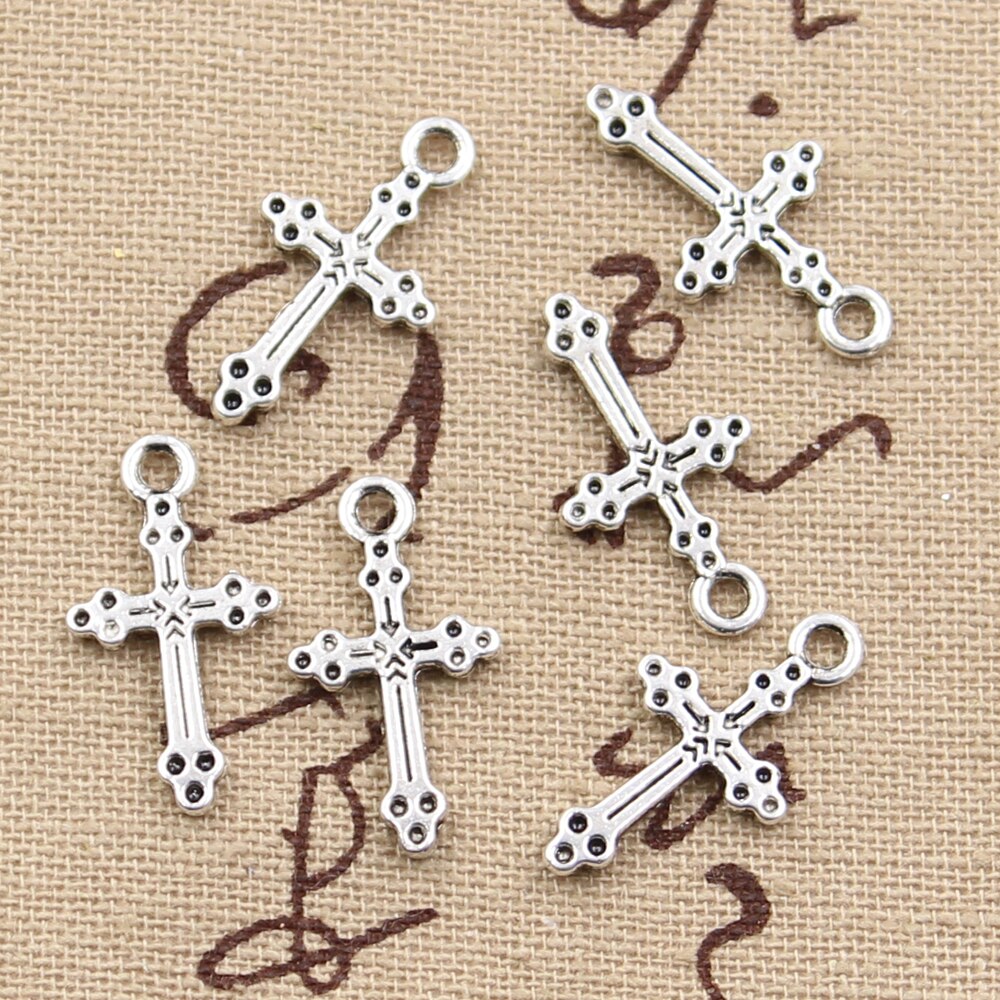 50 Uds. De dijes de Cruz islámica de 15x7mm, colgantes chapados en Color Plata y Bronce Antiguo, fabricación de joyería tibetana hecha a mano DIY: Plata antigua plateada