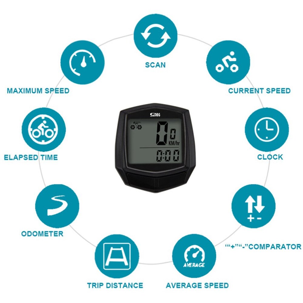 Sunding, bicicleta con cable, cronómetro, bicicleta, ordenador, velocímetro multifunción, Sensor de odómetro, accesorios deportivos al aire libre, SD-581, negro