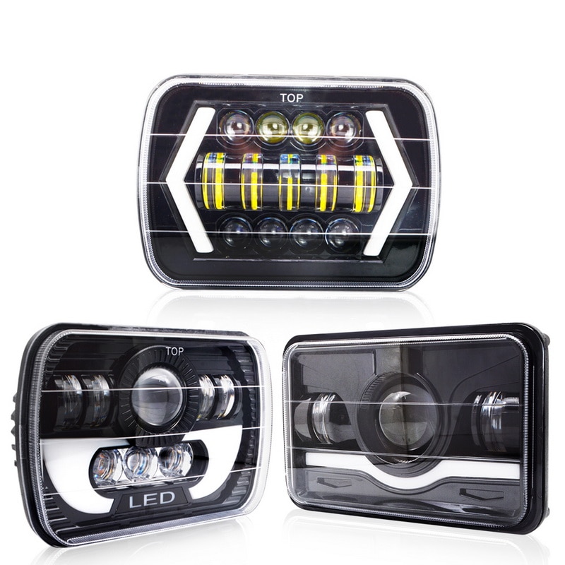 Safego 45W 5 "7" carré phare LED feu de croisement DRL clignotant avec anneau Halo yeux d'ange pour camion tout-terrain Wrangler YJ XJ