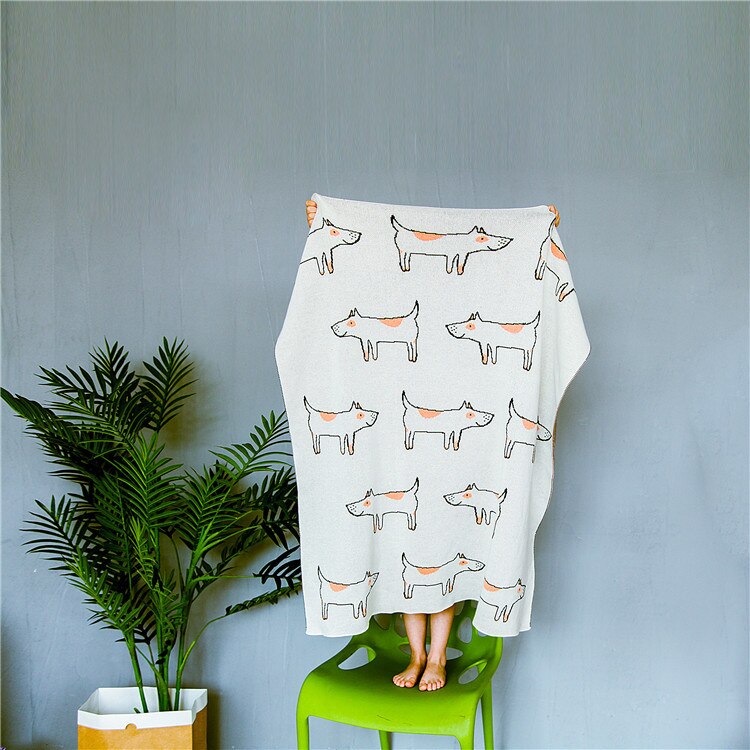 90 x 110cm mjuk bomullsstickad hästmönster tjock babyfilt barn baksätesöverdrag filt baby deken toddler sängkläder täcke: Hund / 90 x 110cm