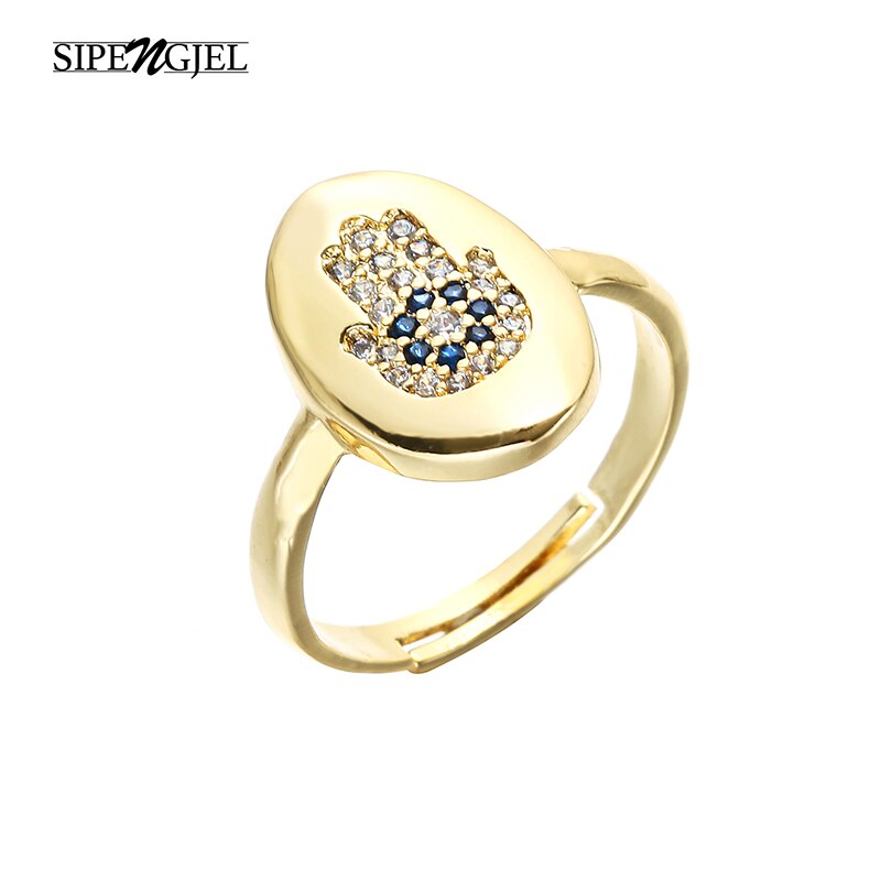 Sipengjel Mode Kubieke Zirkoon Oval Fatima Handen Ringen T Eye Verstelbare Ringen Voor Vrouwen Sieraden