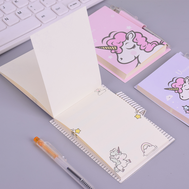 cartoon unicorn + pen notebook mini portable week planner diary notepad stationery school supplies 50 page