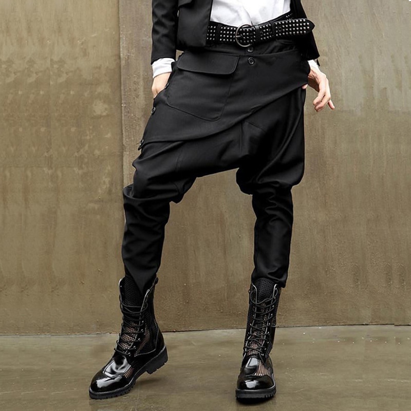 Efterår mænd gotisk hip hop punk rock harem bukser skridtet baggy bukser herre natklub dj singer scene joggers streetwear