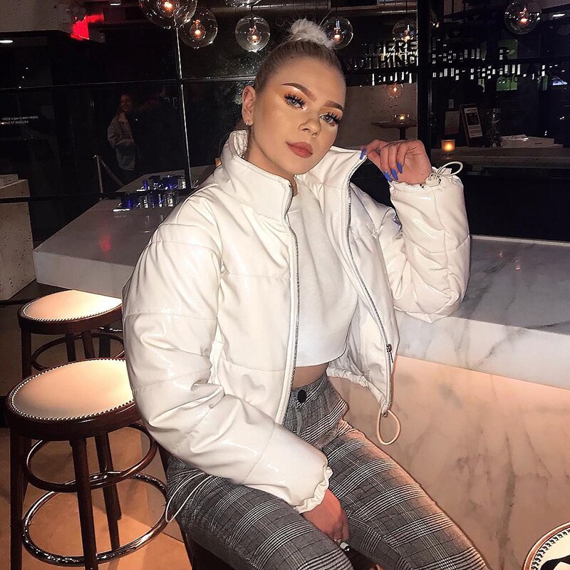 Waatfaak White Cotton Padded Winter Coat Women Casual Crop Bomber Jacket Black Autumn Warm Winter Jacket Women Parka Jacket