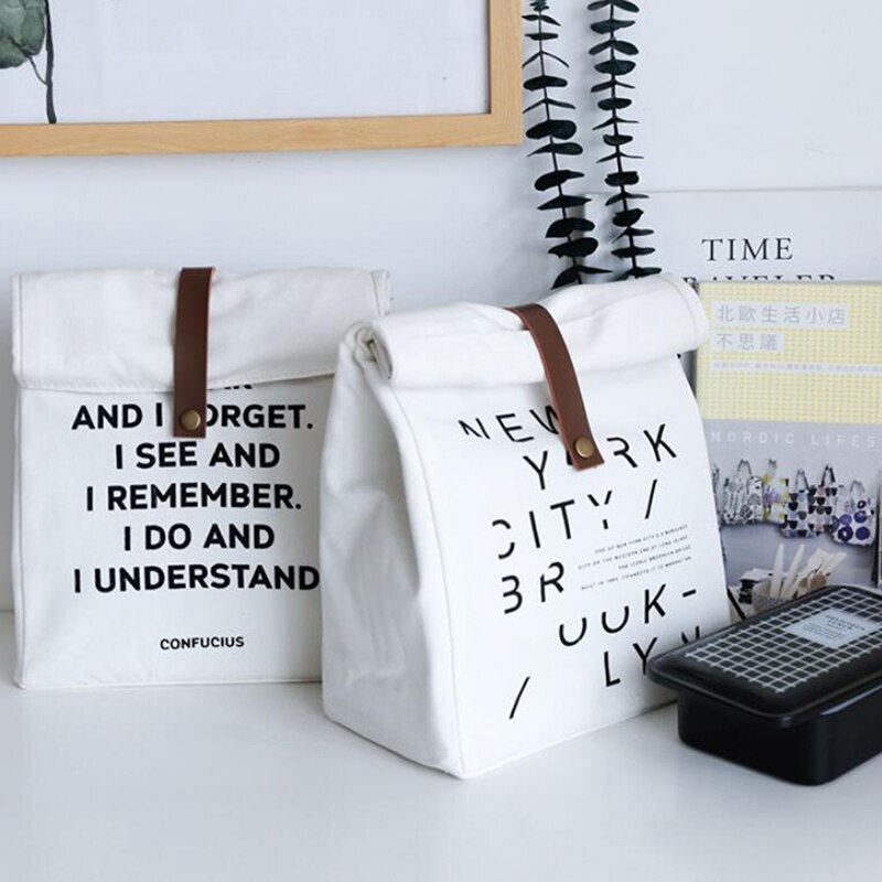 Katoenen Canvas Lunchbox Isolatie Zak Picknick Tas Brief Soort Grote Capaciteit Multifunctionele Doek Tas Voedingsmiddelen Organizer
