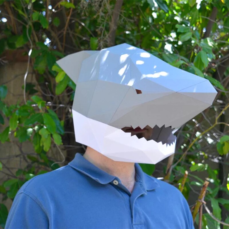 3D Shark Mask Headgear Papercraft Baby Shark Animal Mask Halloween Mask Daddy Shark Paper Low Poly DIY Mask Funny Handmade Toys