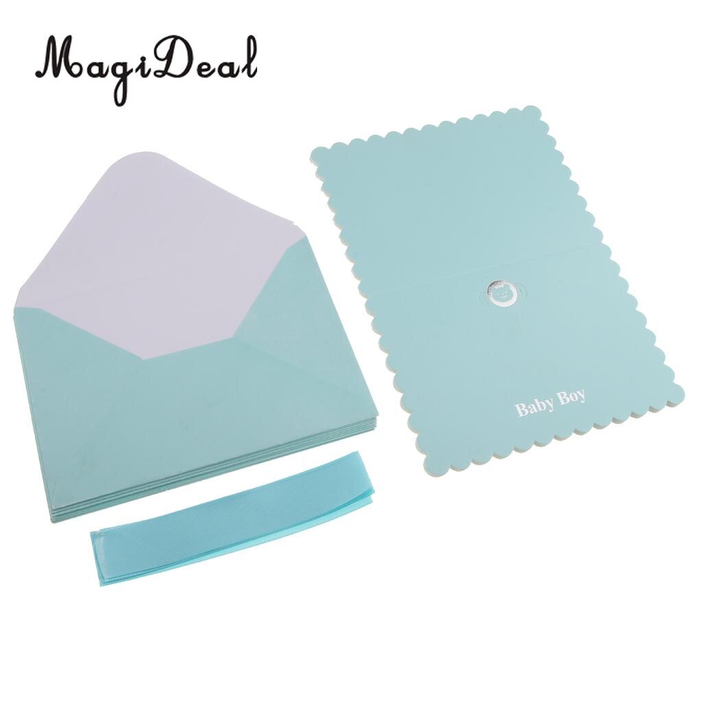 Kids Party Invitation Card Blue Boy Pink Girl with Ribbon Envelope DIY Card