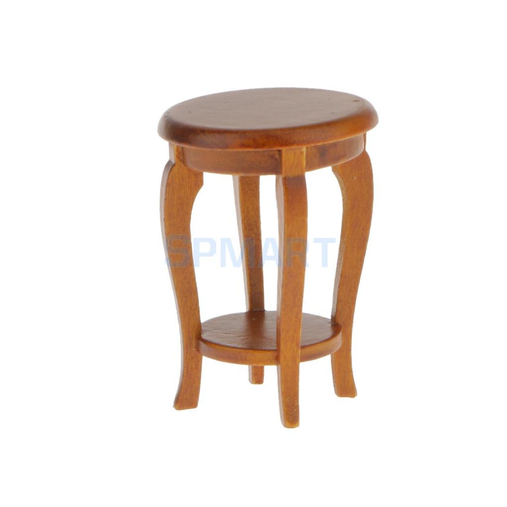 Poppenhuis Miniatuur Meubels Walnoot Houten Ronde Kruk Keuken Bijzettafel Seat 12th Schaal