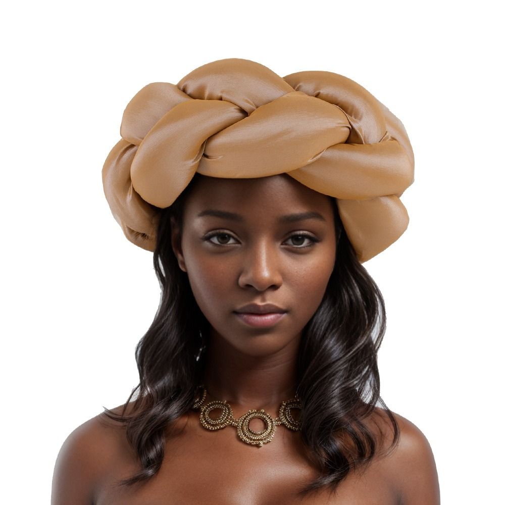 Exagerado Grande Trança Cabeça Banda para As Mulheres, Raw Silk Turbante Cap, Nigéria Wedding Party Headpiece, Headband Feminino, Novo: Preto