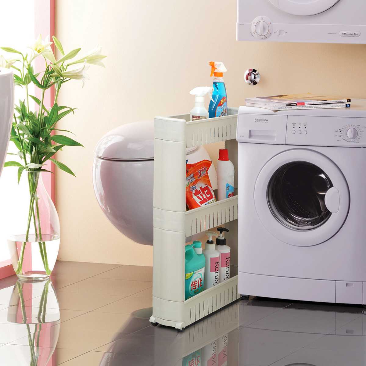 3/4 Tier Home Organizer Kitchen Trolley Slim Crack Slide Out Trolley Cart Storage Holder Rack Shelf Organiser Tools With 4 Wheel