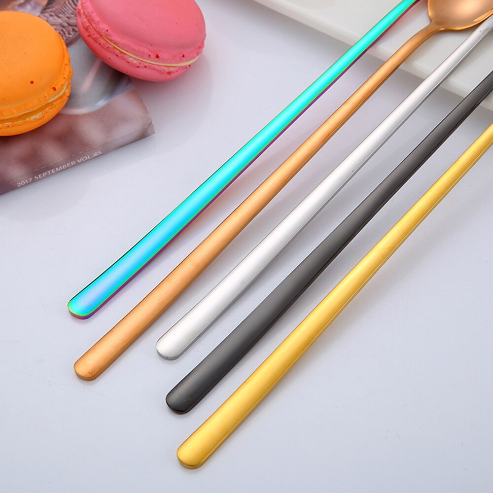 Nueva cuchara de mezcla de acero inoxidable colorido espejo Luz de mango largo té café cucharas lindo Bar cucharas comedor accesorios de cocina
