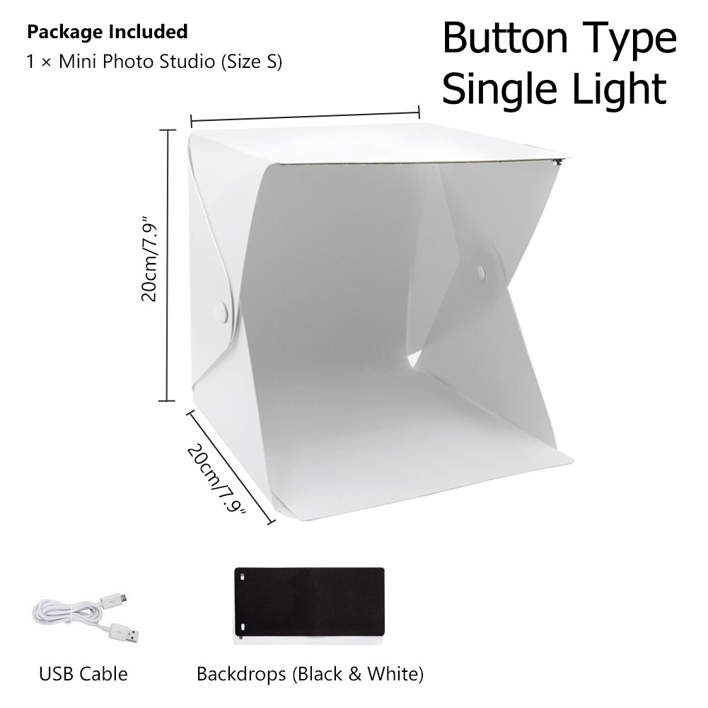 Pieghevole Lightbox 20/30/40cm fotografia portatile Studio fotografico tenda LED Softbox Kit di sfondo Mini scatola luminosa USB per fotocamera DSLR: Single Light 20cm