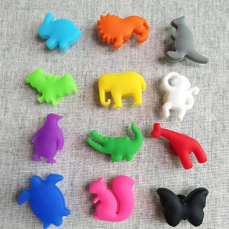 Marqueur de verre de vin en Silicone | 12 pièces, breloques de fête des animaux, breloques de boire, tasse d'identification, tasse, étiquettes étiquettes