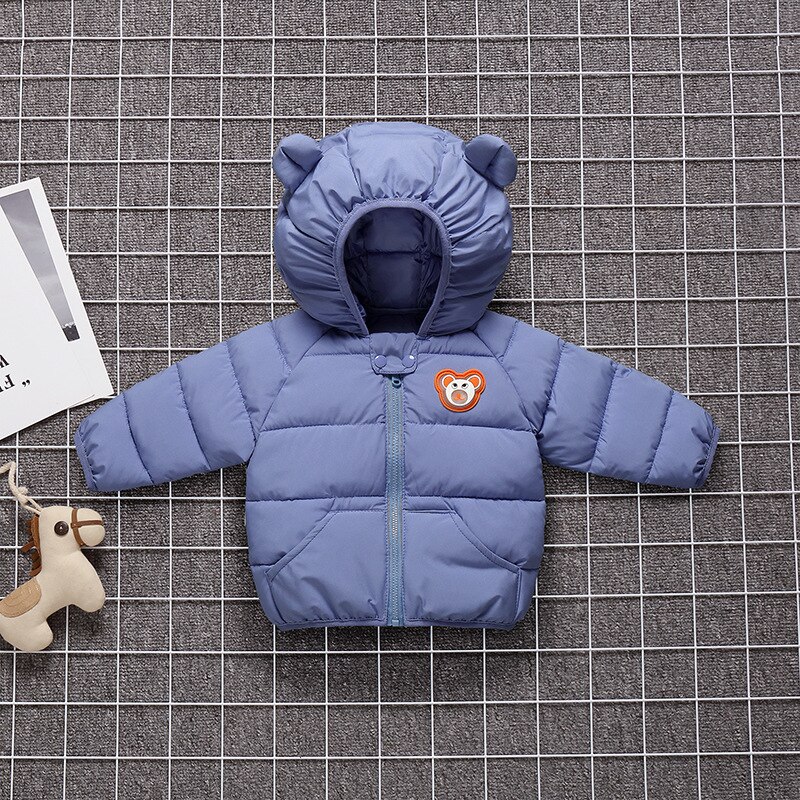 Baby Girls Jacket Winter Jacket With Cute Ear Hooded Girls Coat Kids Warm Solid Color Outerwear Cotton For Boy Jacket Coat: blue / 18M