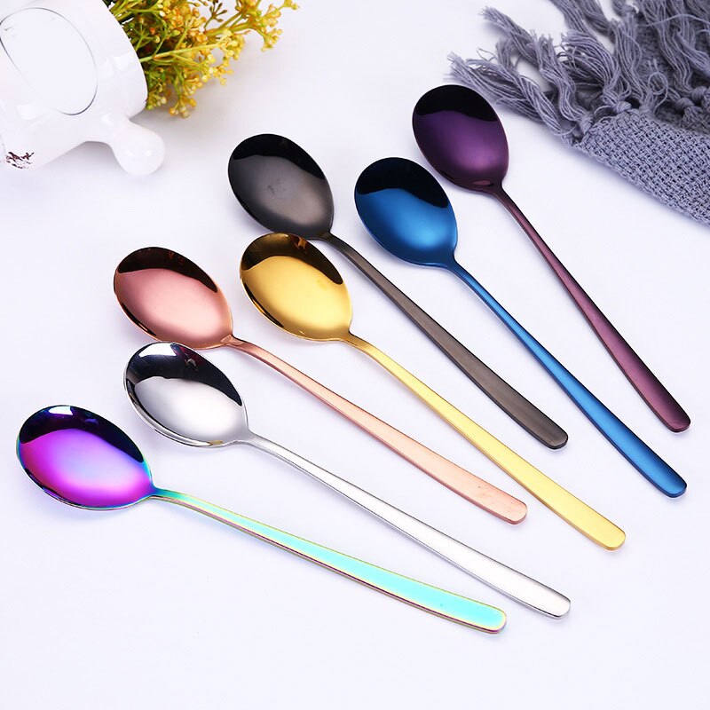 Rainbow Stainless Steel Mirror Tableware Knife Fork Spoon Flatware Dinner Set Rainbow Rose Western Style Dinnerware Cutlery