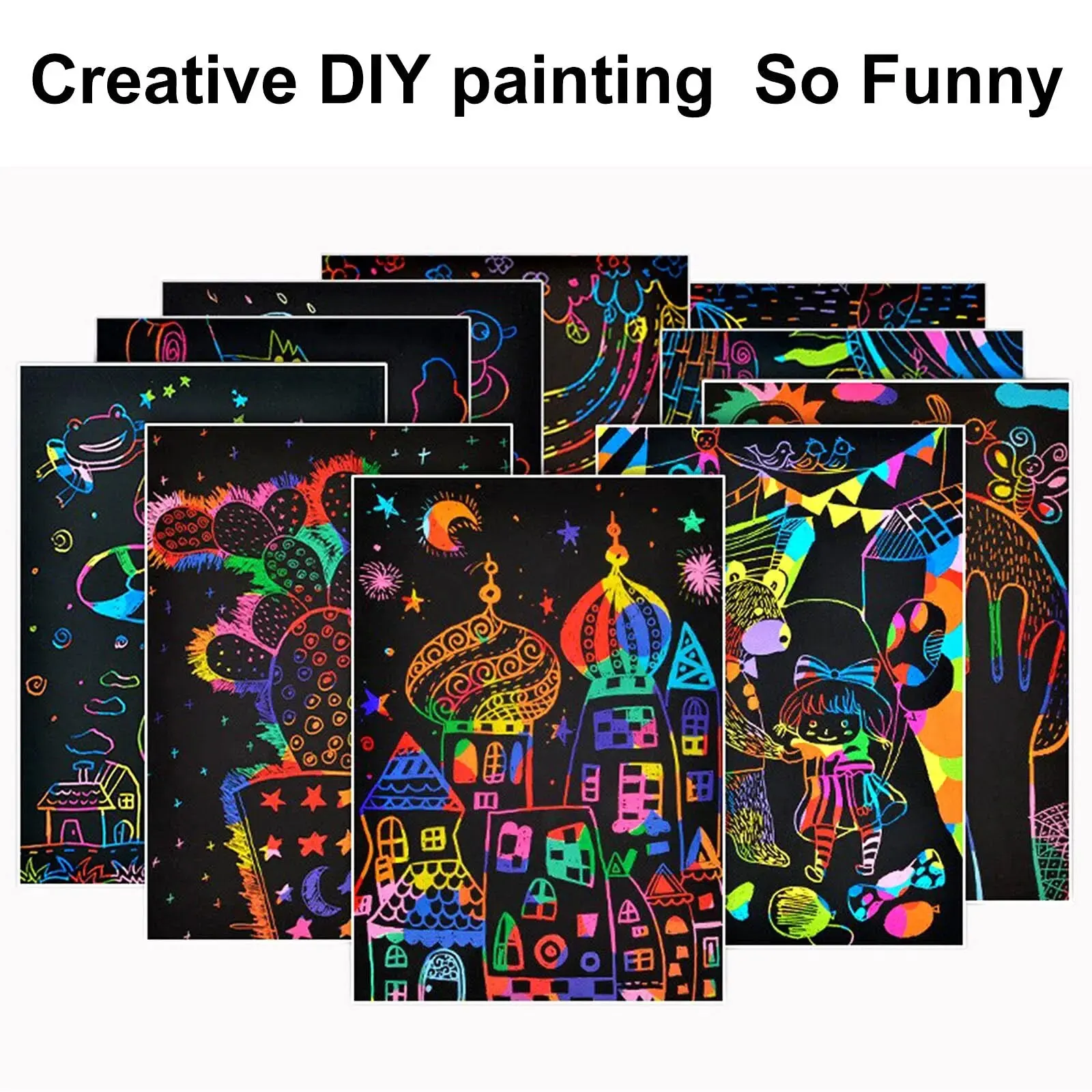 2PCs Rainbow Scratch Paper Children's Scratch Book Art Book DIY Rainbow Art Paper Card Neon Scratch Book Grafitti Colouring Book