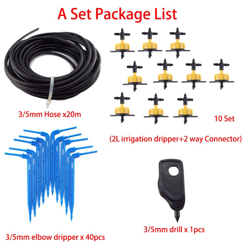4-way 20M Arrow Drip Irrigation kit pvc hose tube Greenhouse Kits Transmitter Watering System Irrigation Garden Plant tool: A set