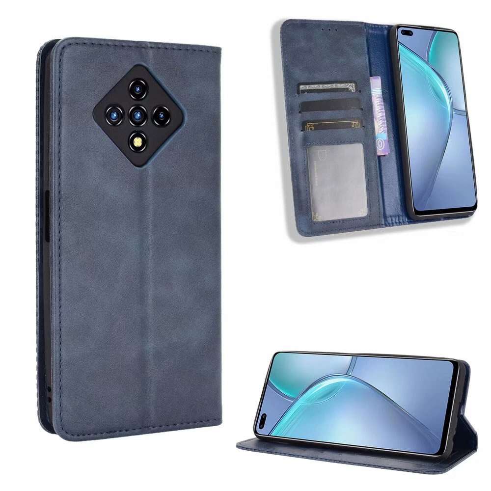 Pour Infinix Zero 8 étui support de livre magnétique carte à rabat protection Infinix Zero 8i portefeuille housse en cuir PU X687: Bleu