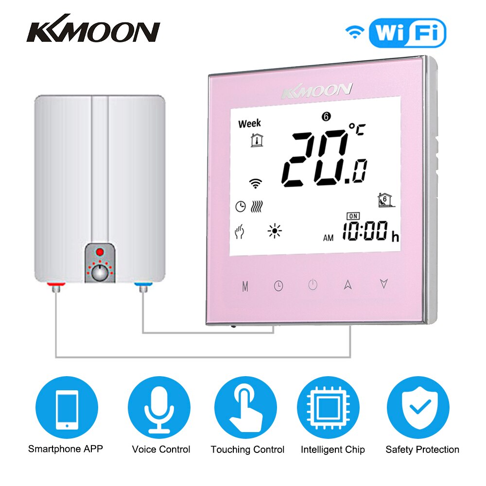 Digital Water/Gas Boiler Heating Thermostat WiFi Connection Voice Control Energy Saving ouchscreen Room Temperature Controller: pink with WiFi