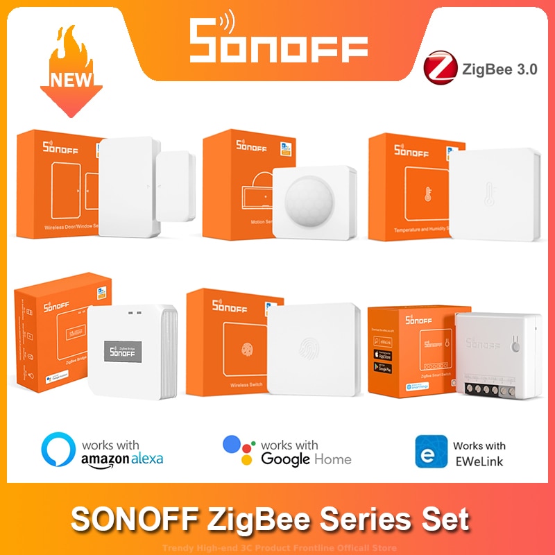 SONOFF-interruptor inalámbrico Zigbee para ventana y puerta, interruptor de temperatura y humedad, movimiento, ZBMINI a través de Alexa y Google Home