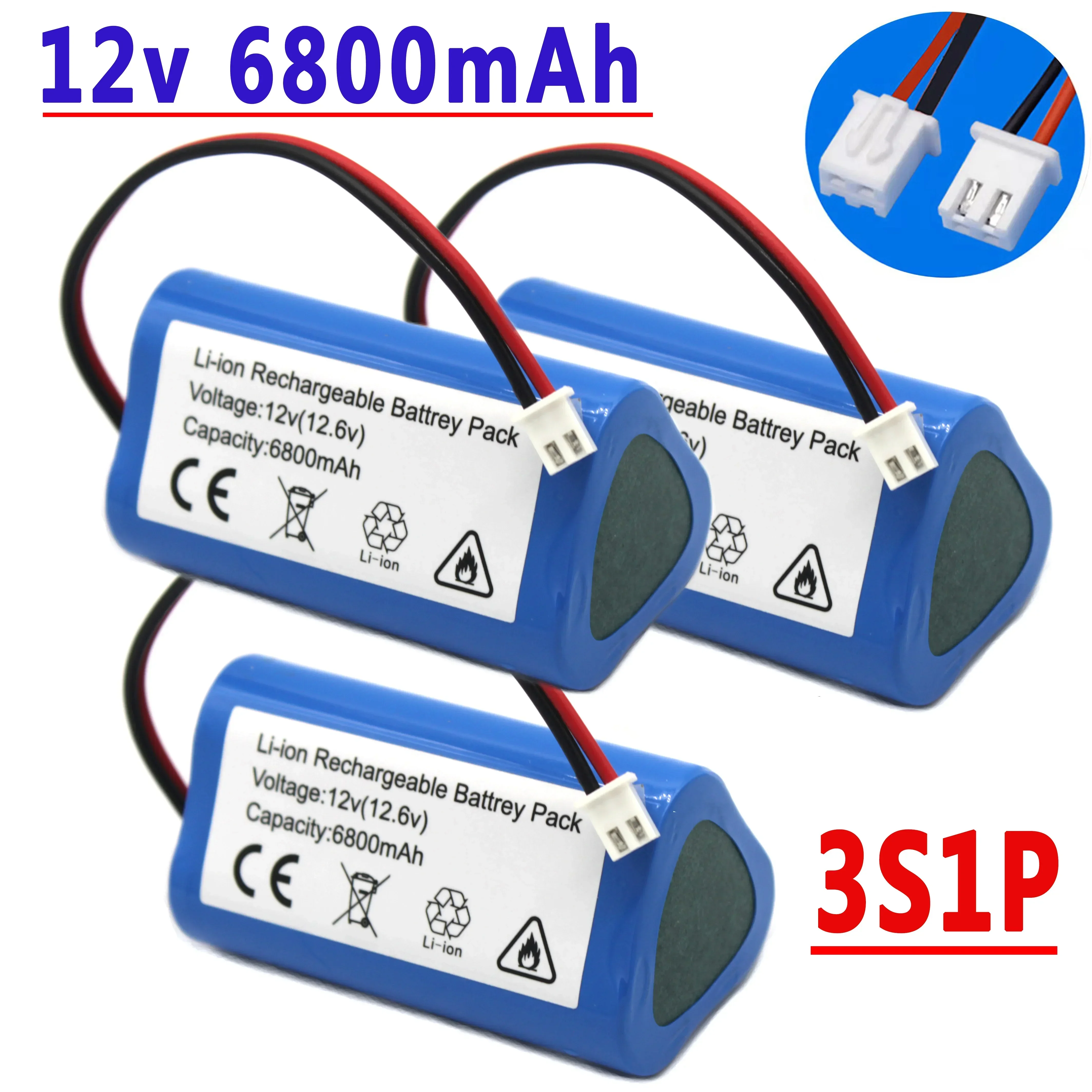 100% New.12V.18650 Paquete de bateria de litio de.3S1P.6800mAh construido em BMS.