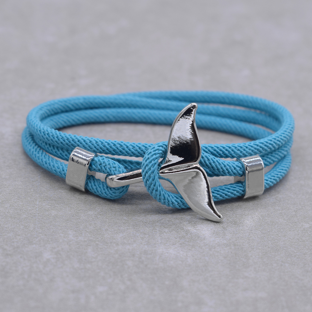 Anker Stijl Sieraden Oceaan Zilveren Kleur Whale Tail Charme Armband 2-3 Ronden Verstelbare Touw Armbanden Voor Mannen Vrouwen: S0938