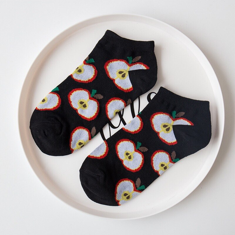 Chaussettes pour femmes Omelette Burger Sushi pomme plante fruits nourriture courte drôle coton chaussettes unisexe heureux chaussettes bateau chaussettes cheville