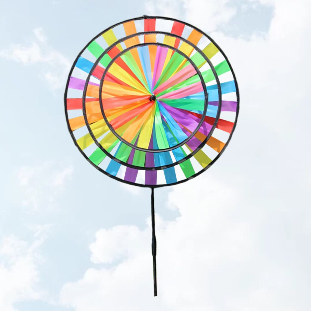 1Pc Kleurrijke Regenboog Windmolen Doek Wind Speelgoed Grote Drie Lagen Roterende Windmolen Voor Tuin Yard Decor