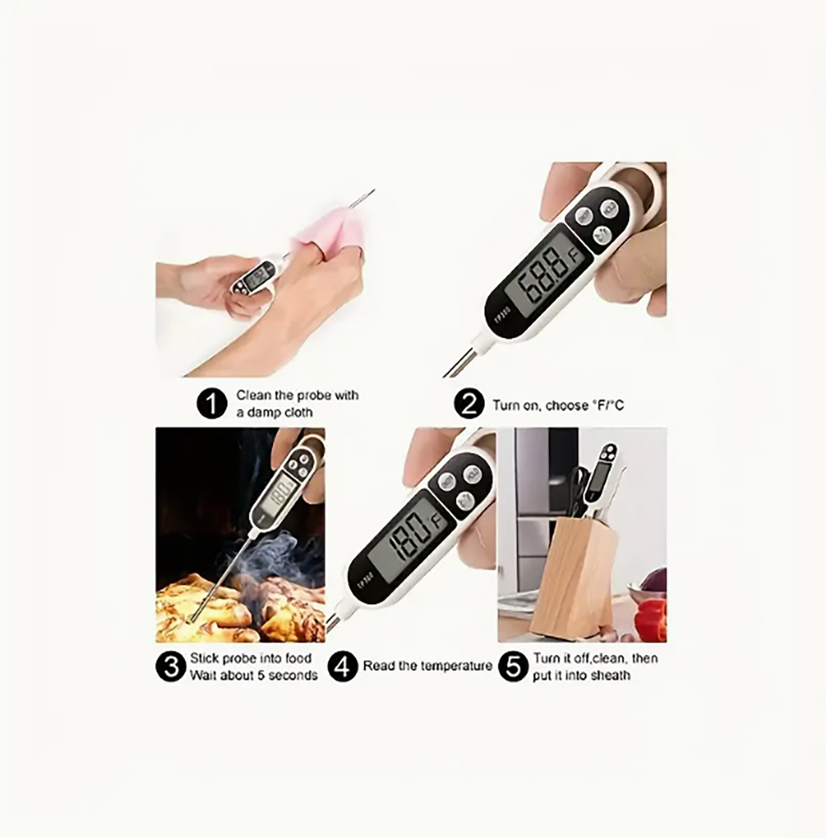 Termómetro digital con sonda de bolígrafo: medición precisa de temperatura para cocinar, barbacoa, laboratorio y uso doméstico.