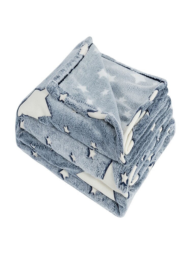 Glow In The Dark Fleece Blanket Throw Grey Stars Plush Furry Throw Warm Blanket Sofa Bedspread