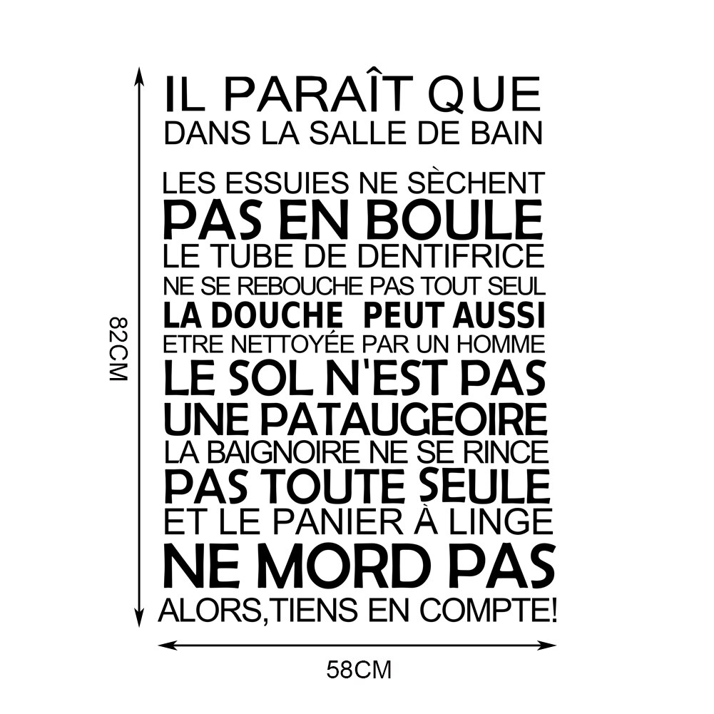 Autocollant Mural Citation Les règles Des Toilettes, Papier Peint De Décoration pour Salle De Bain, WC: DW1805L
