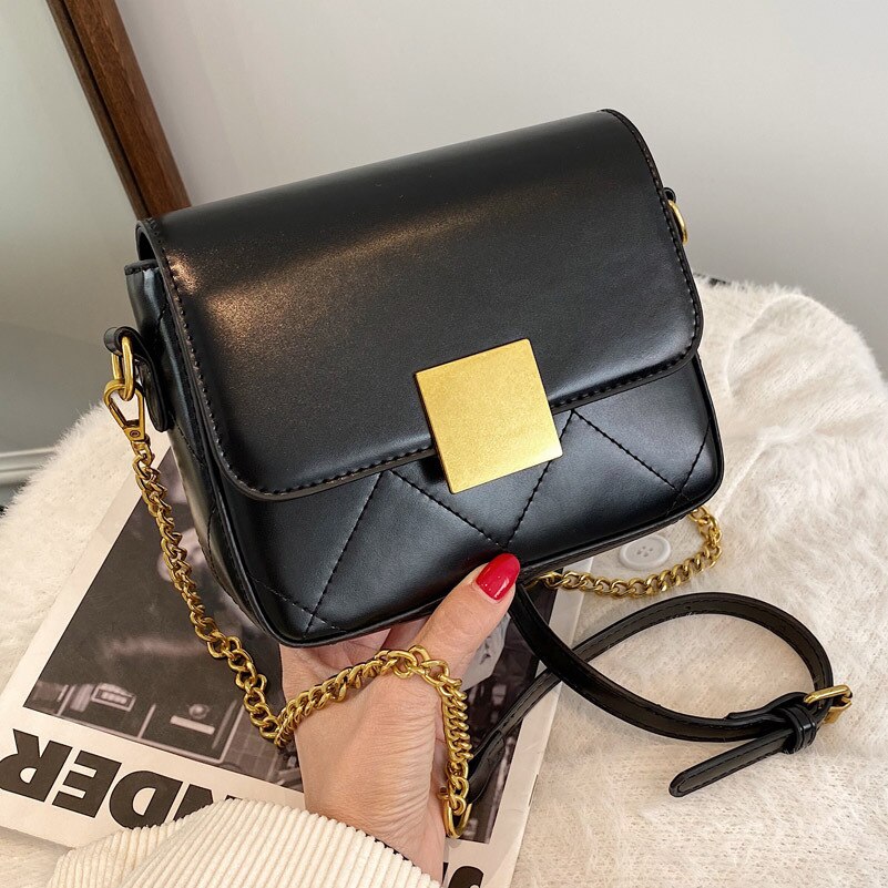 Diamant borduurwerk draad vierkante gesp schoudertas: Zwart