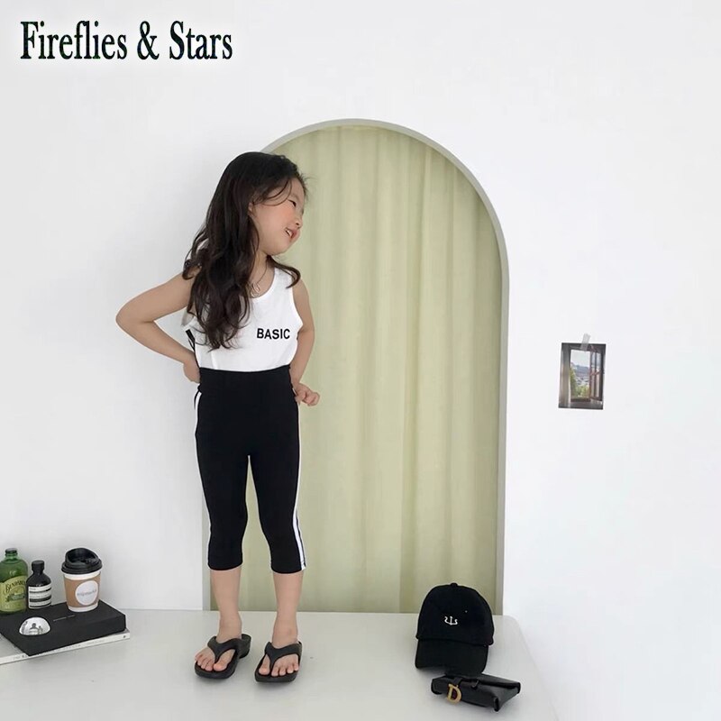 Leggings d'été pour filles, Mini Leggings pour enfants, longueur aux genoux, vêtements de sport très extensibles, rayures latérales, de 2 à 6 ans
