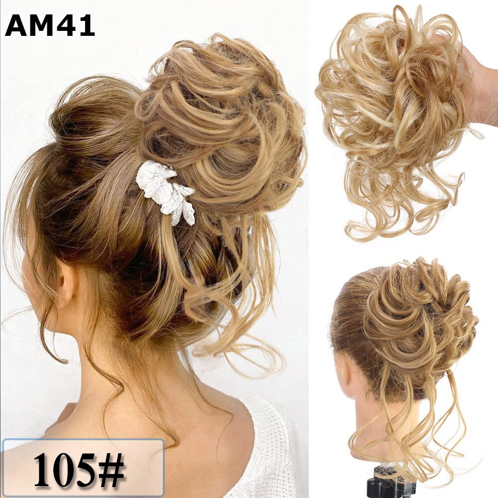 LiHui moño sintético, banda con rizos desordenados, pinza elástica para el pelo, pieza de peluca, pinza para el pelo para mujer, negro y marrón