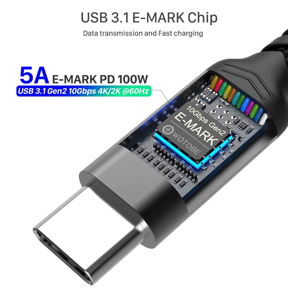 3M 10ft USB-C Tot C Kabel 5A E-MARK PD100W Usb 3.1 Gen2 10Gbps 4K 60Hz Video nylon Weven Legering Power Line Voor Computer Laptops