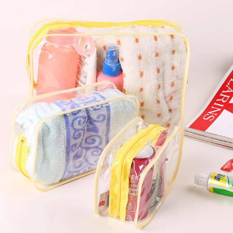 3 Stks/pak Pvc Transparante Make-Up Tas Waterdichte Organizer Toilettas Opslag Wassen Pouch Reizen Cosmetische Tas Volwassenen Zip Bad Tote