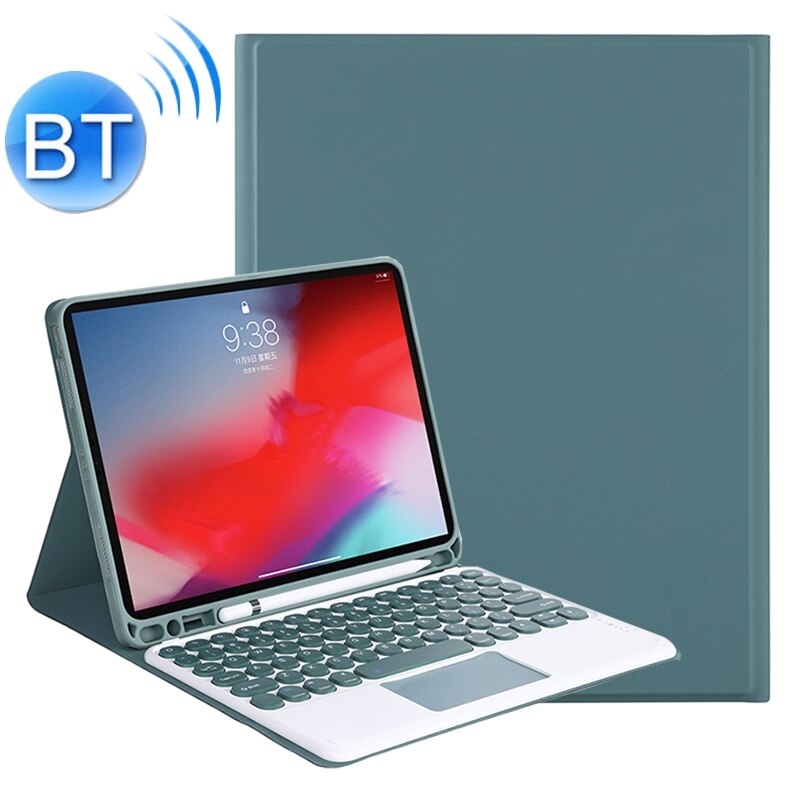 Dla iPad Pro 11 (2021) odpinany cukierki kolor skóry tekstury okrągły Keycap klawiatura Bluetooth skórzany pokrowiec z kontrolą dotykową: Dark Green