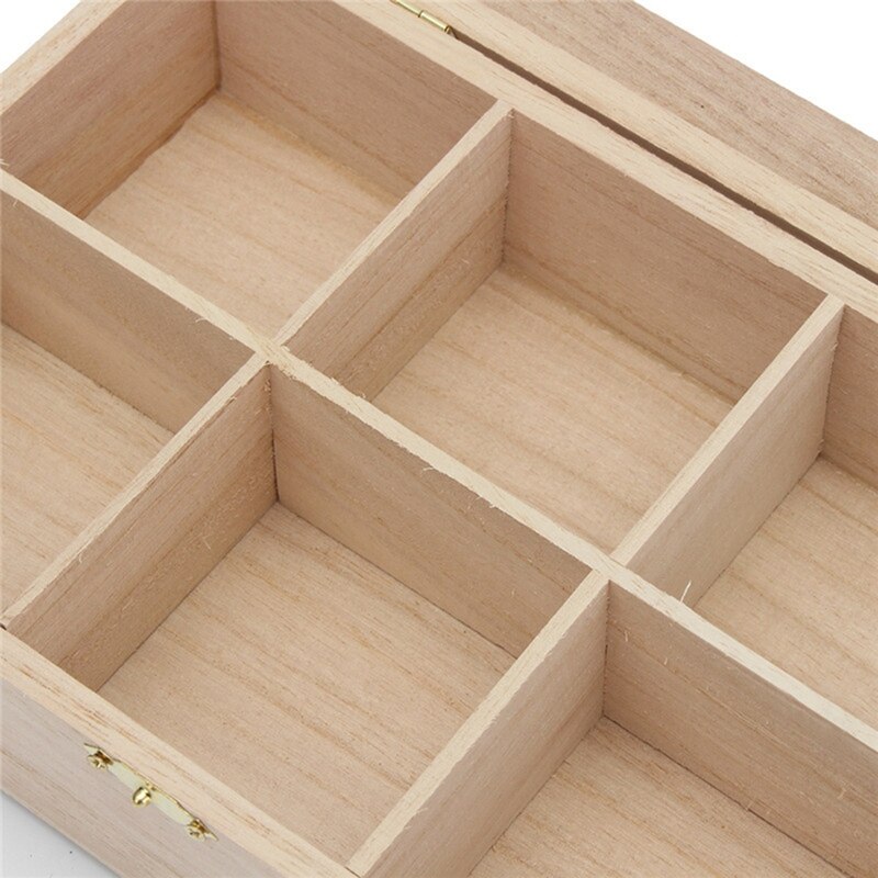--6 Compartments Tea Box Natural Wood Tea Bag Durable Jewelry Organizer Storage Box Wood Sugar Boxes Packet Contai