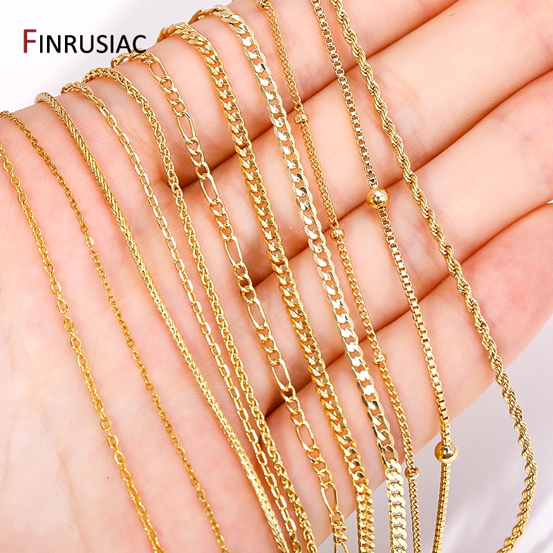 Cadenas de collar chapadas en oro Real de 18 quilates de para la fabricación de joyas, cadenas de latón para la fabricación de collares, accesorios de joyería DIY