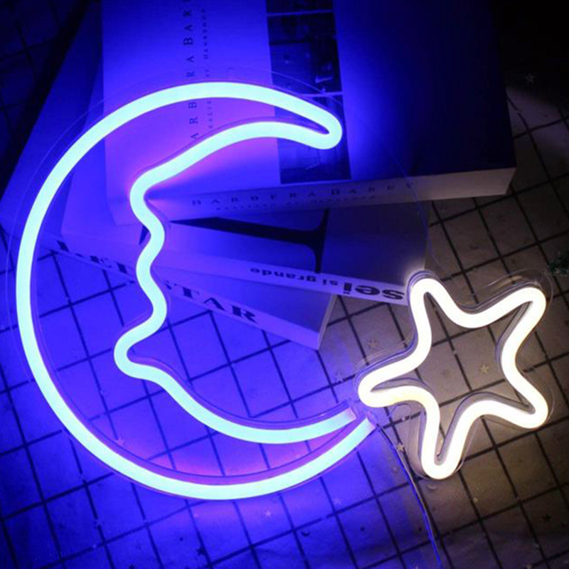 Decorative Moon Star Neon Signs Blue Neon Light Sign Wall Art Decor for Kids Bedroom Home Decoration Birthday Party Christmas