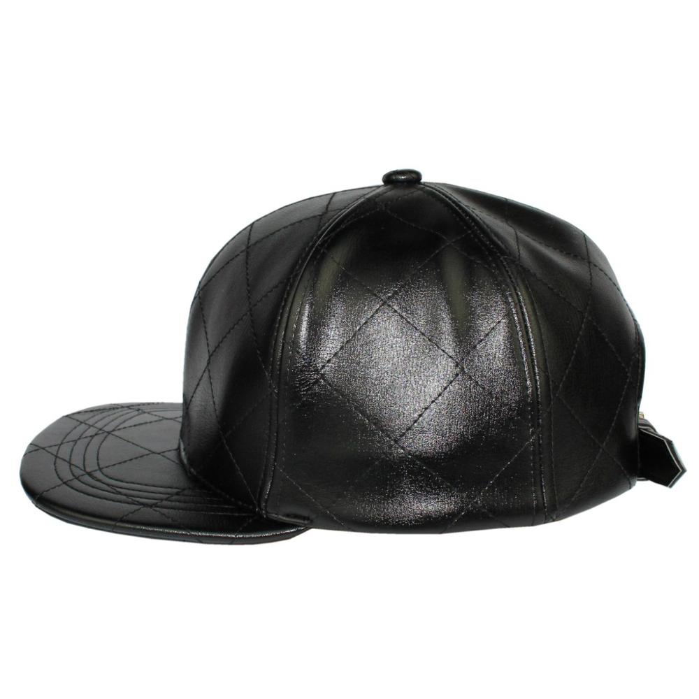 Quilt Faux Leather Urban Snapback Flat Brim Metal Buckle Hip Hop Streetwear Black Solid Baseball Cap hat Men