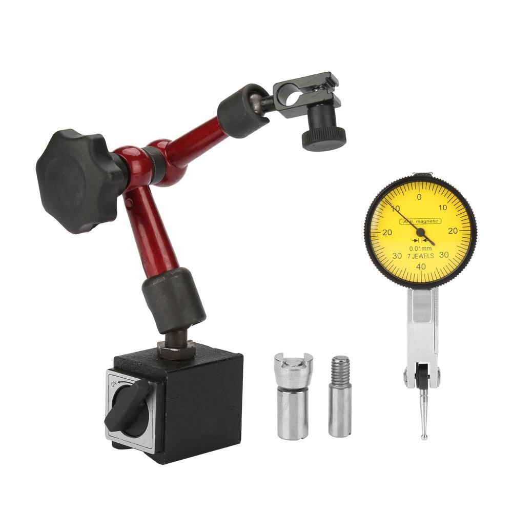 1 Set Flexible Strong Magnetic Gauge Stand Base Holder + Lever Dial Test Indicator Gauge Flexible Magnetic Base
